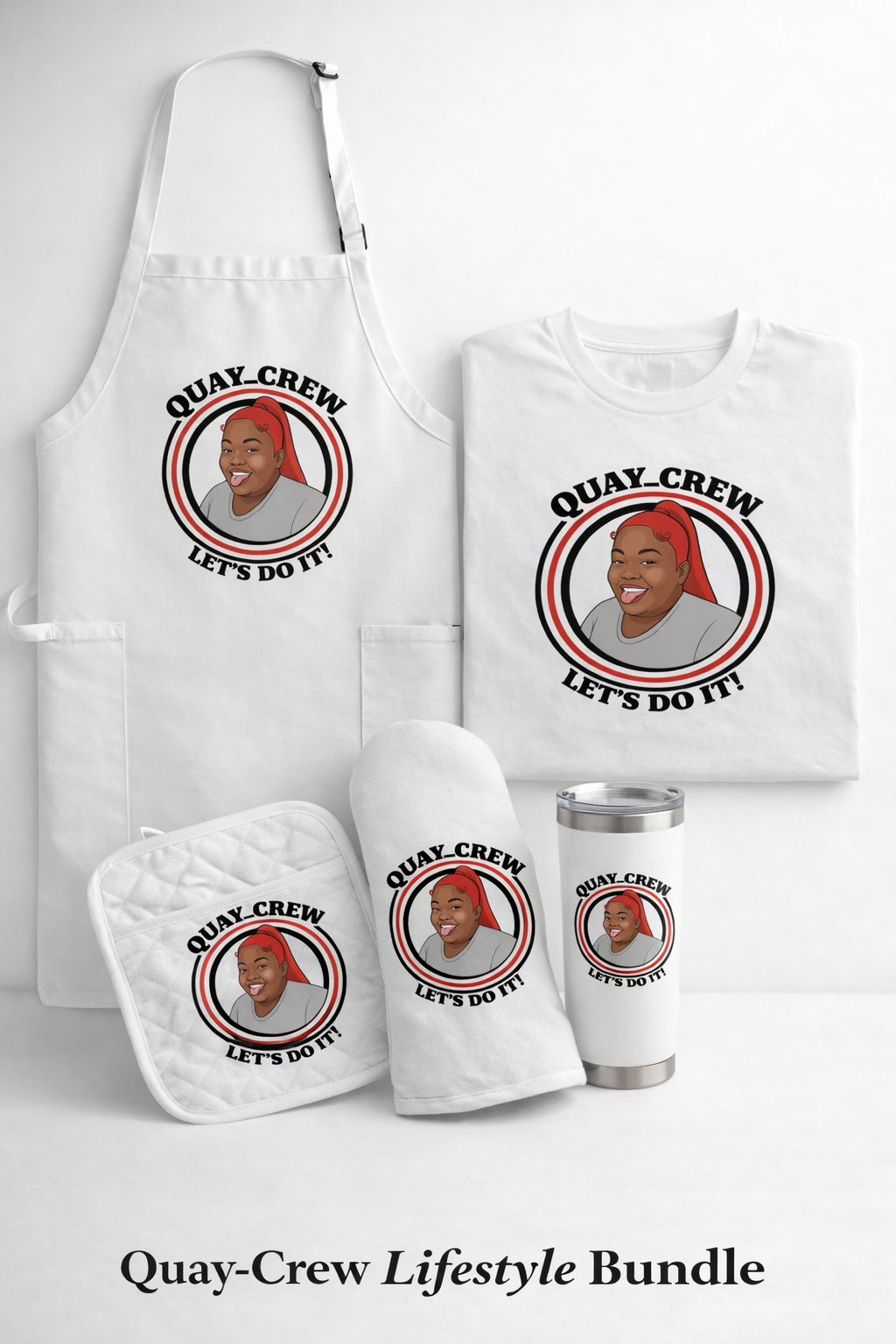 Quay-Crew Lifestyle Bundle – Apron, Tumbler, Oven Mitt Set & Signature T-Shirt