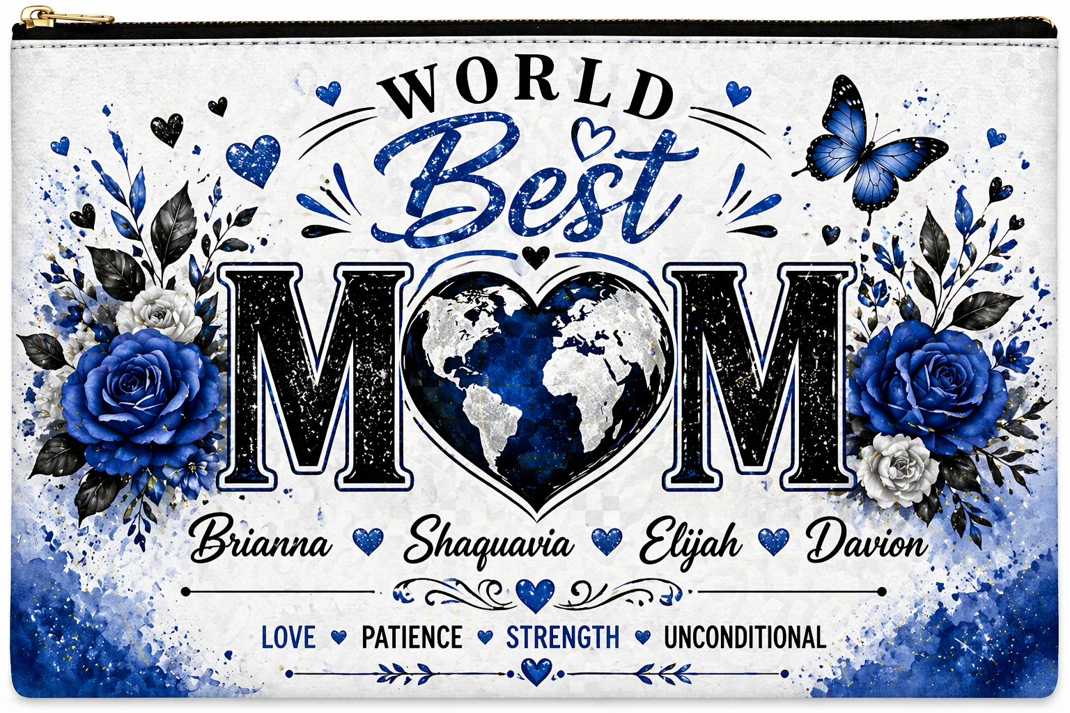 World’s Best Mom Personalized Pouch 💙 | Custom Kids Names Gift