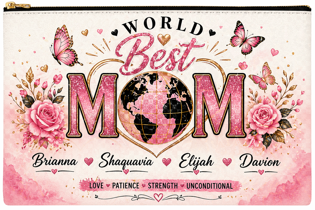 World’s Best Mom Personalized Pouch 💙 | Custom Kids Names Gift